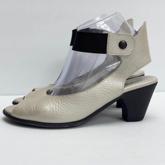 Arche Metallic Leather Slingback Peep Toe‎ Block Heel Sandals Shoes Size 9.5/40 - Picture 1 of 11